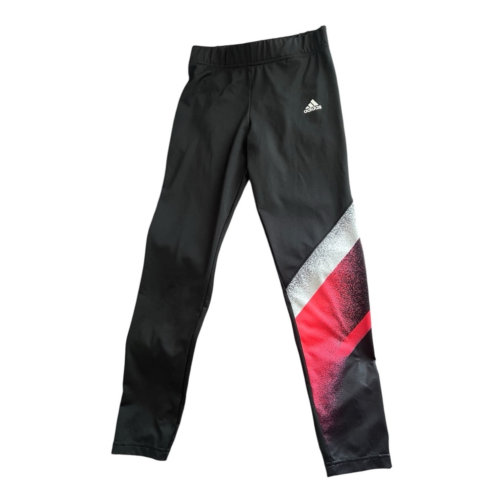 Adidas Kids Black Leggings with Red and White Pattern